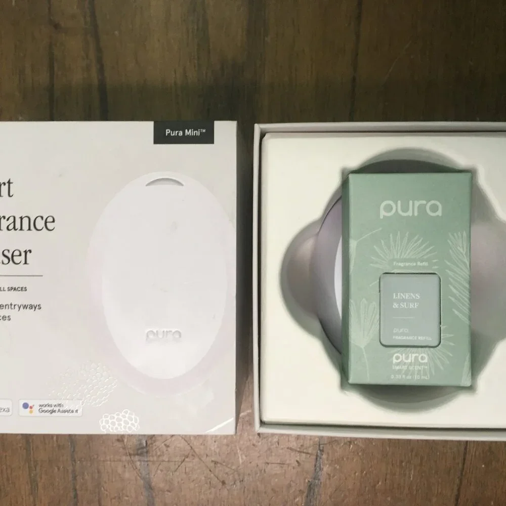 Pura Mini Smart Fragrance Diffuser + Linens & Surf Fragrance Refill Scent